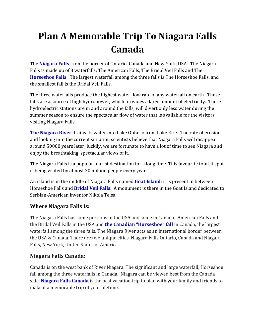 plan a memorable trip to niagara falls canada