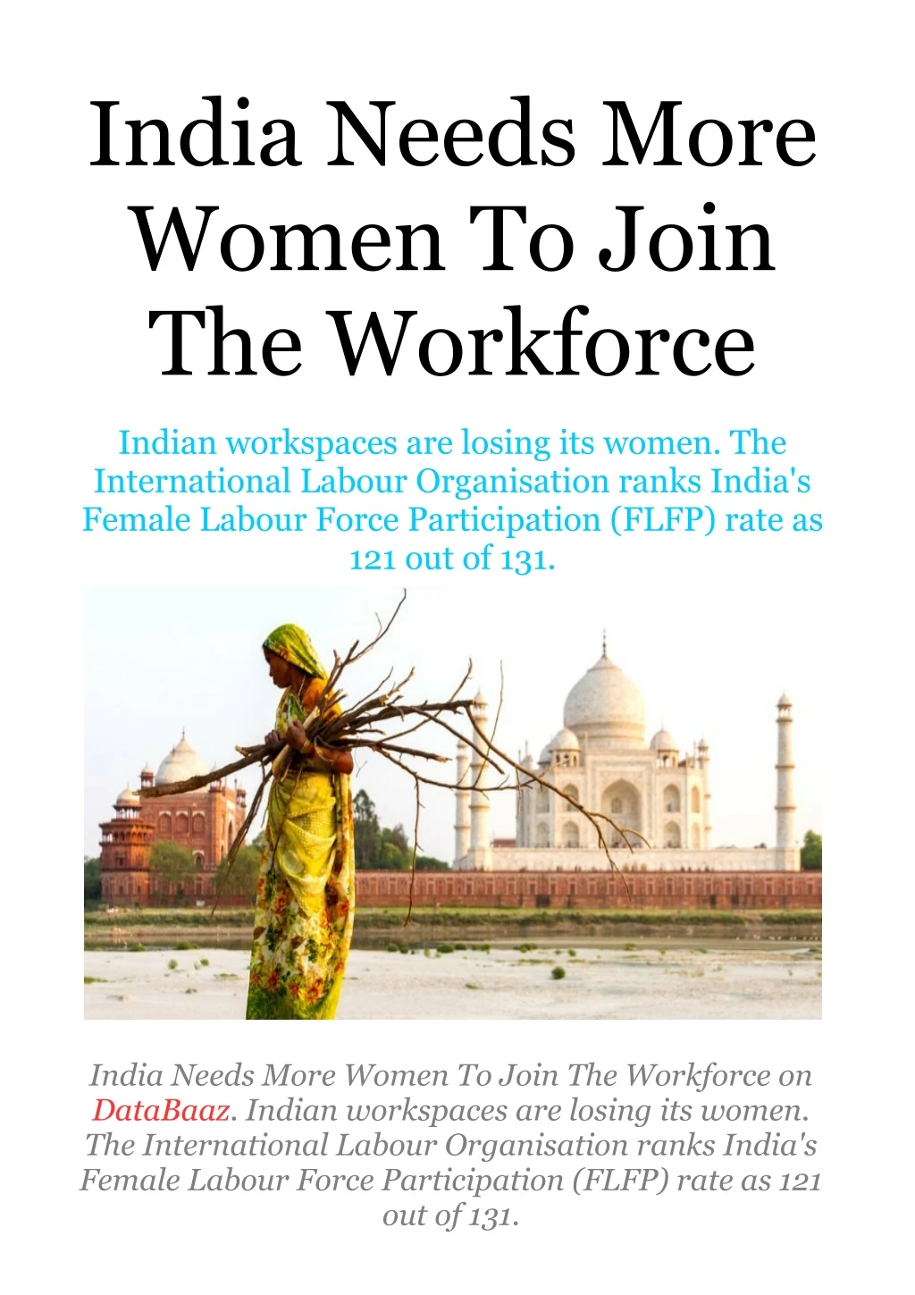 india needs more women to join the workforce
