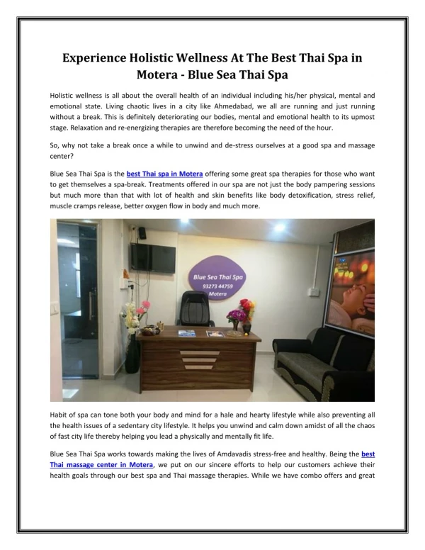 Experience Holistic Wellness At The Best Thai Spa in Motera - Blue Sea Thai Spa