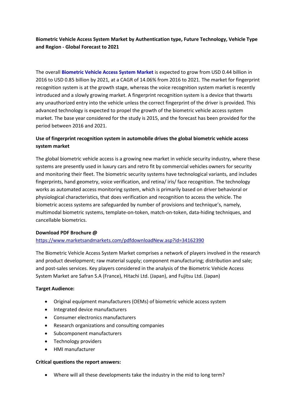 biometric vehicle access system market