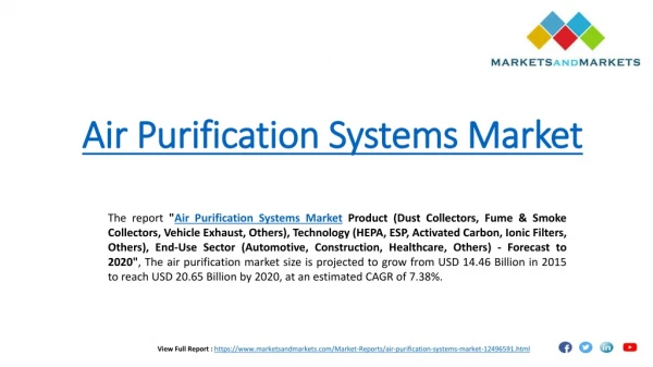Air Purification Systems Market worth 20.65 Billion USD by 2020