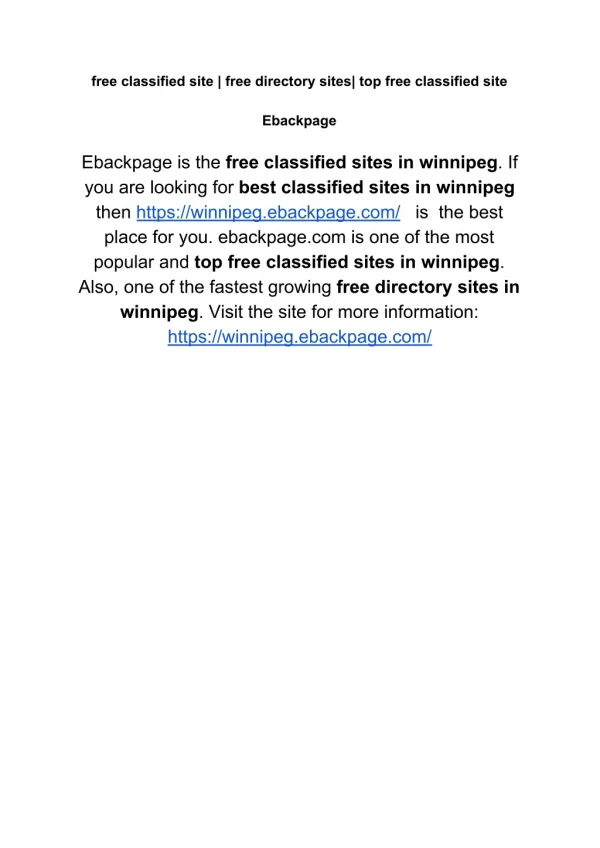 Ebackpage is the free classified sites in winnipeg