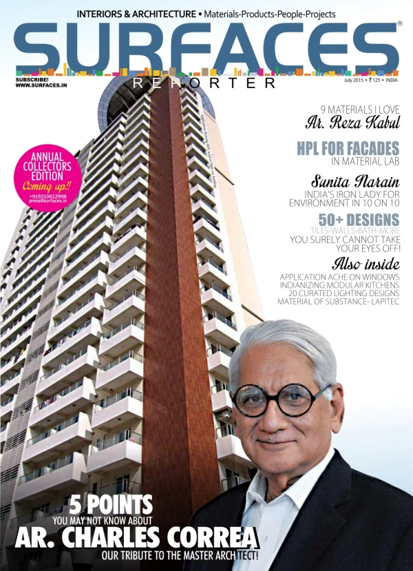 Architecture and Interior Design Magazine in India | Surfaces Reporter July 2015 Preview