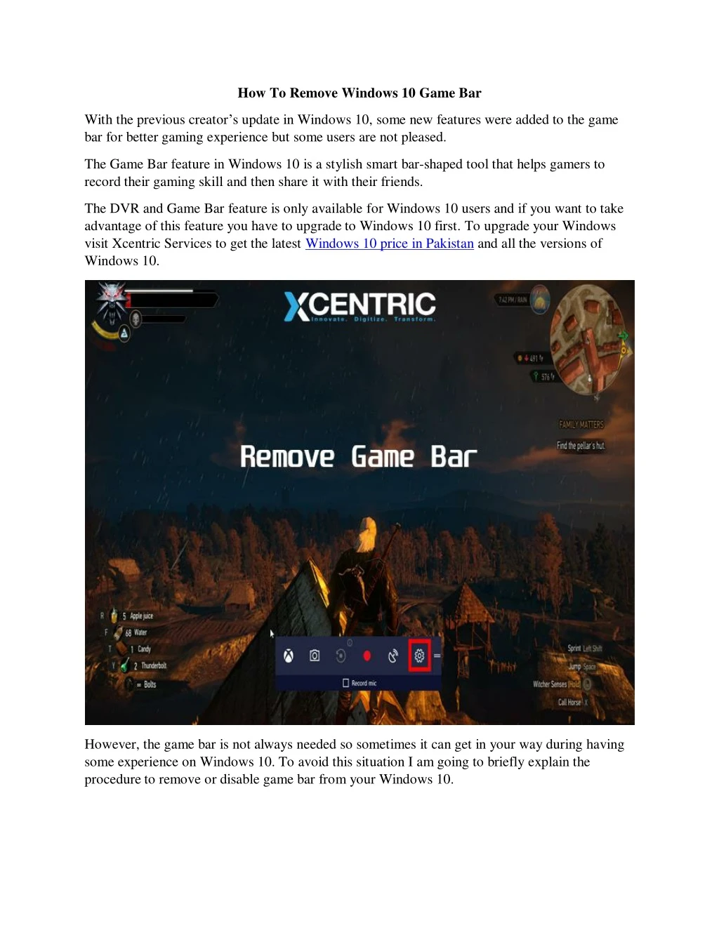 how to remove windows 10 game bar