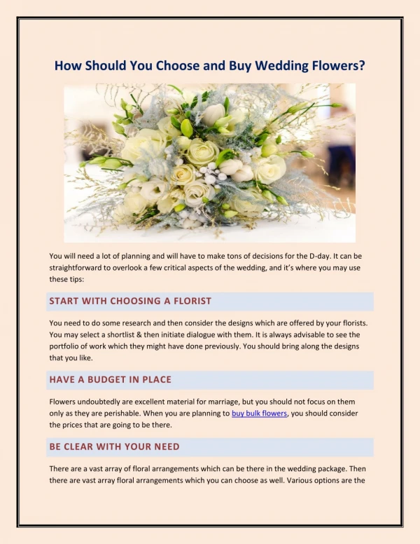 How Should You Choose and Buy Wedding Flowers?