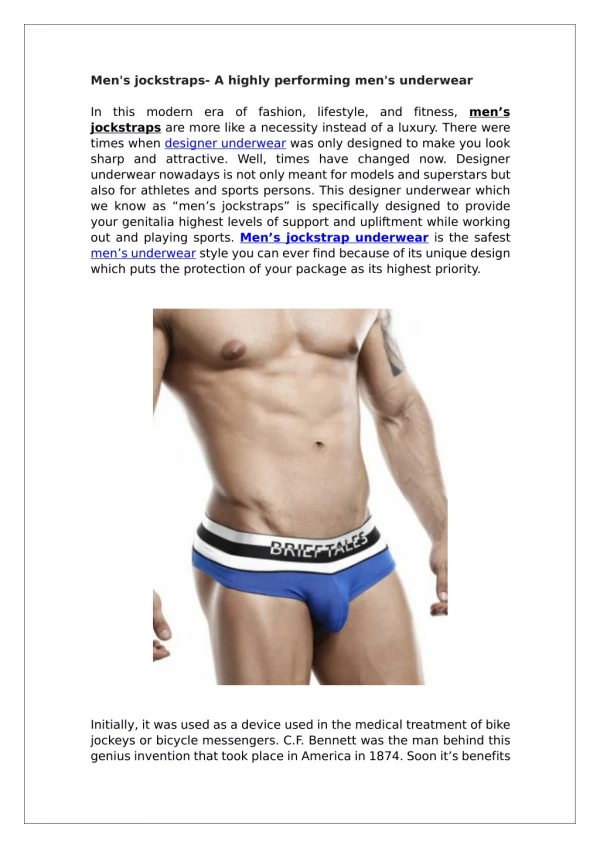 Men's jockstraps a highly performing men's underwear