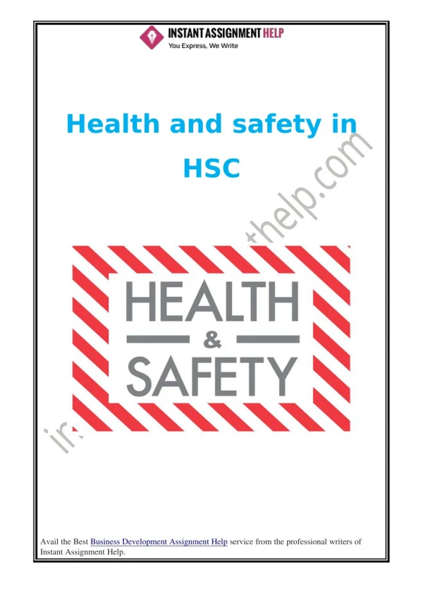 Health and Safety in HSC