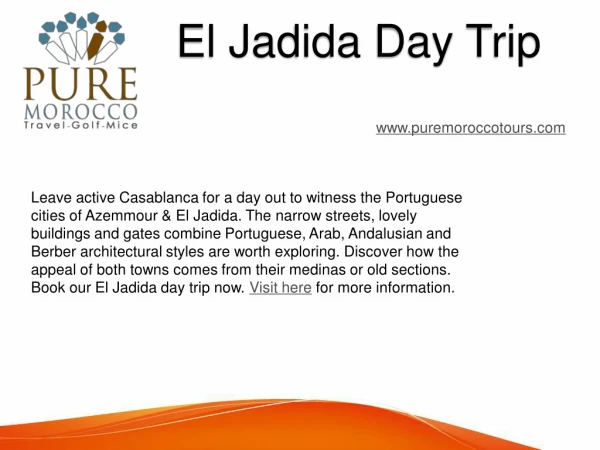 Best El Jadida Day Trip with Pure Morocco