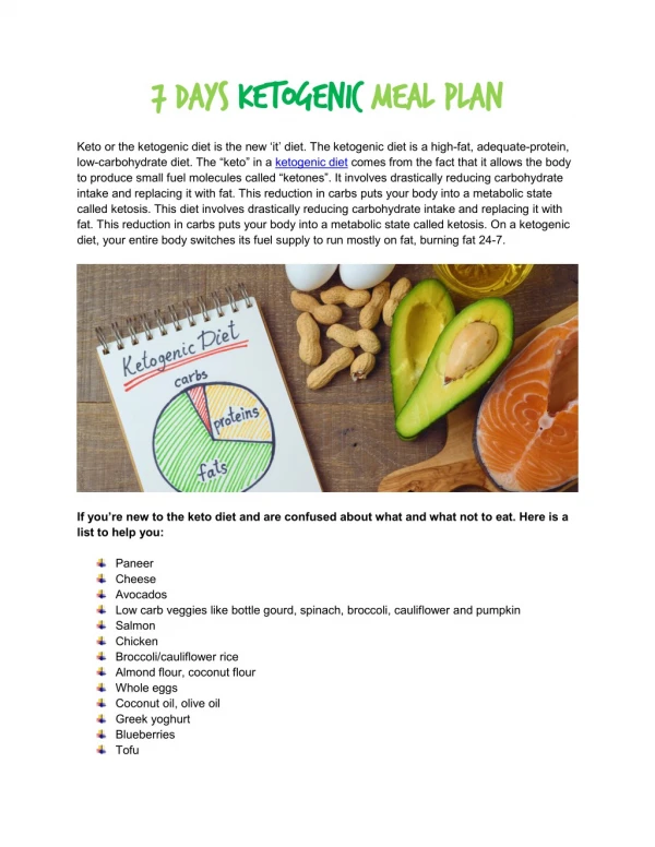 7 Days Ketogenic Meal Plan