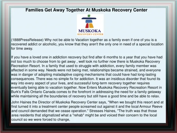 Families Get Away Together At Muskoka Recovery Center