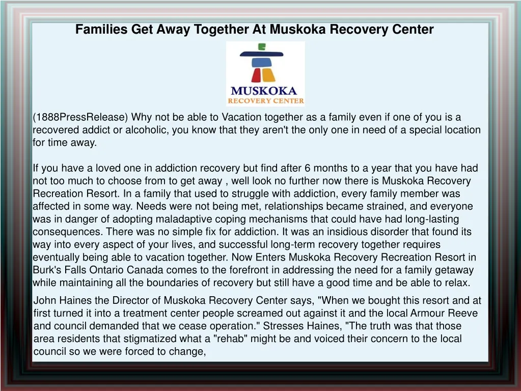 families get away together at muskoka recovery