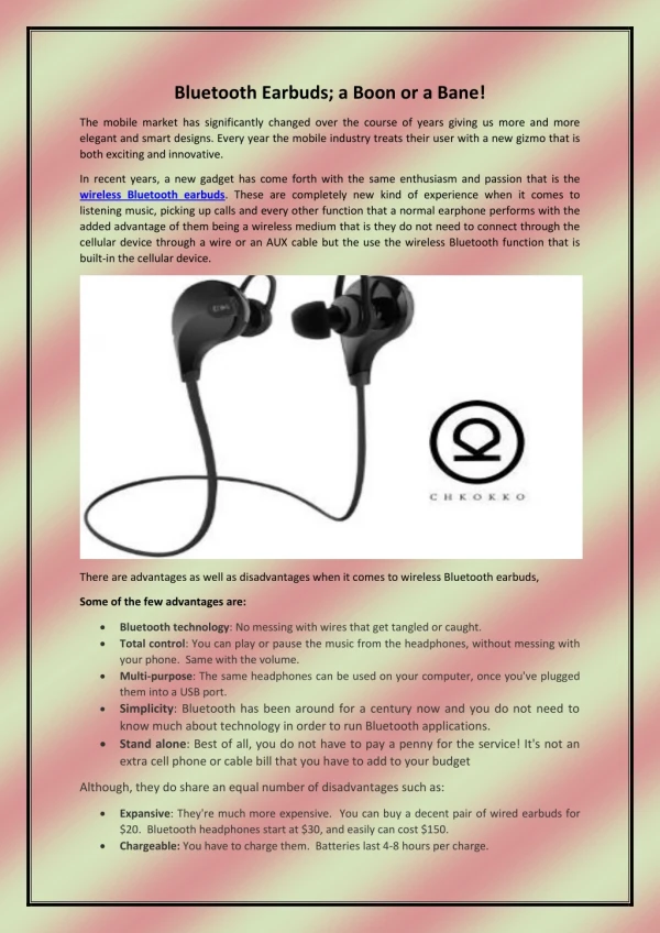 Bluetooth Earbuds; a Boon or a Bane!