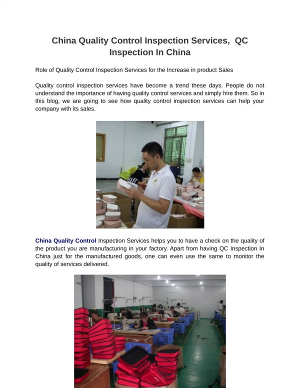 China Quality Control Inspection Services, QC Inspection In China