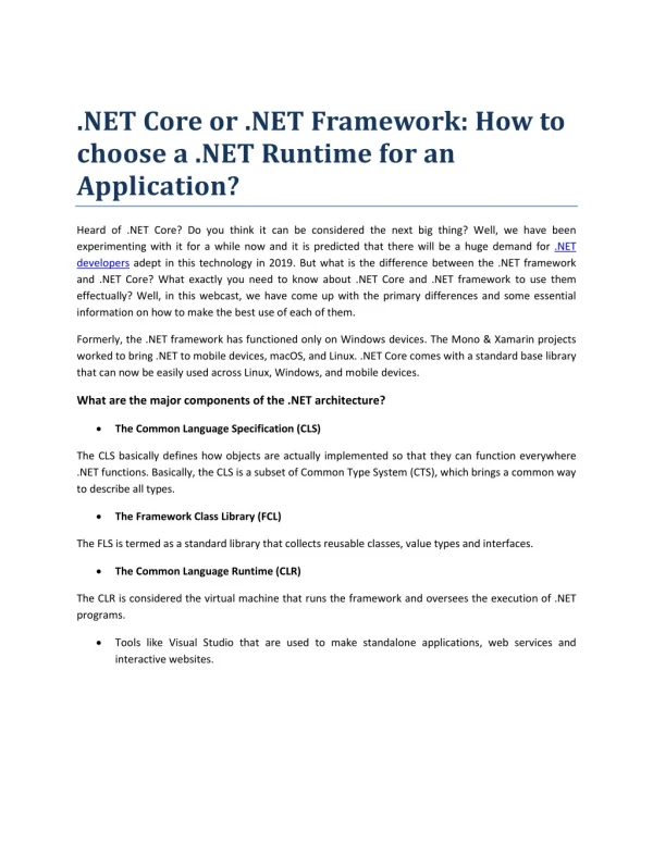 .NET Core or .NET Framework: How to choose a .NET Runtime for an Application?
