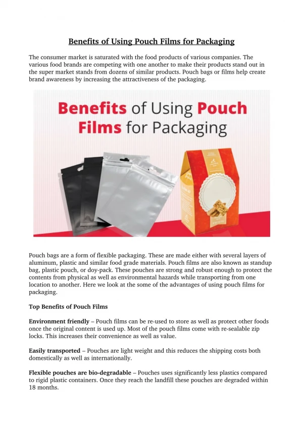 Benefits of Using Pouch Films for Packaging