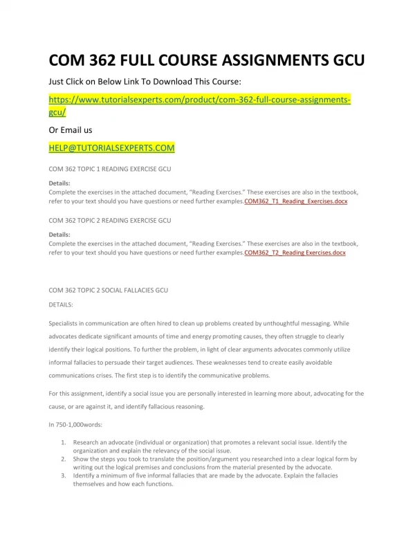 COM 362 FULL COURSE ASSIGNMENTS GCU