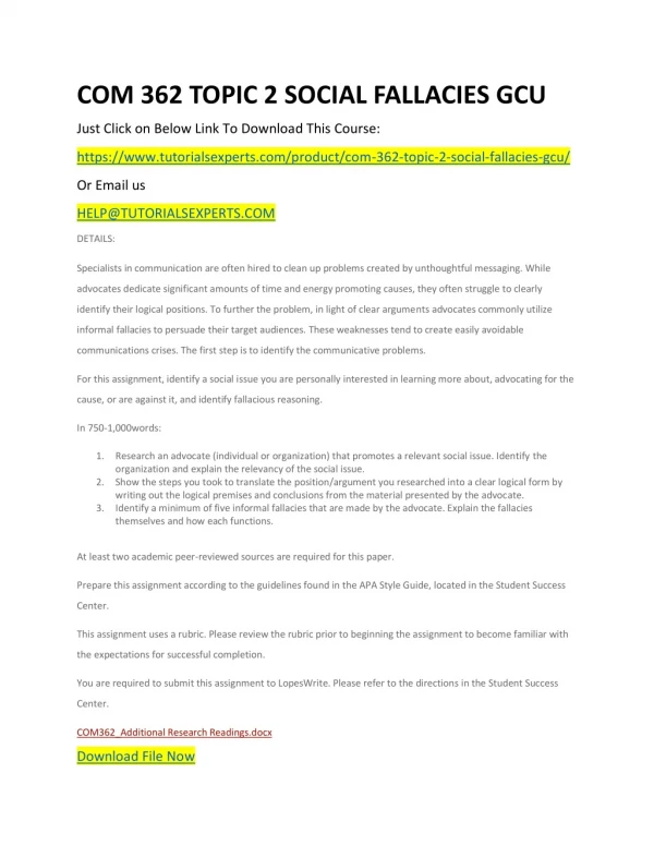 COM 362 TOPIC 2 SOCIAL FALLACIES GCU