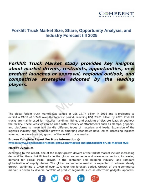 Forklift Truck Market Size, Share, Opportunity Analysis, and Industry Forecast till 2025