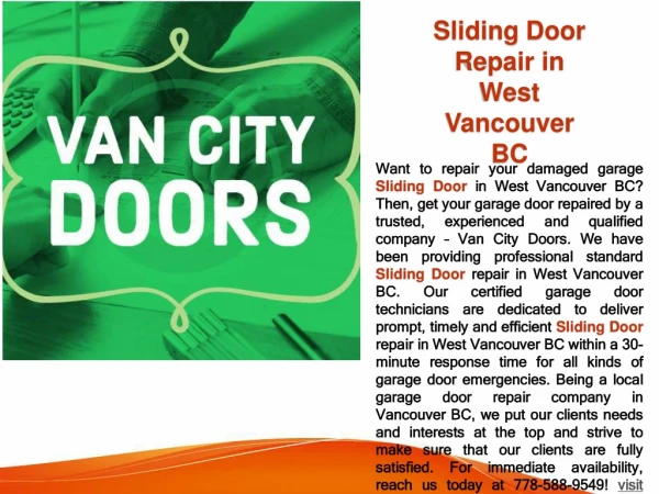 Residential Sliding Door Repair in West Vancouver BC