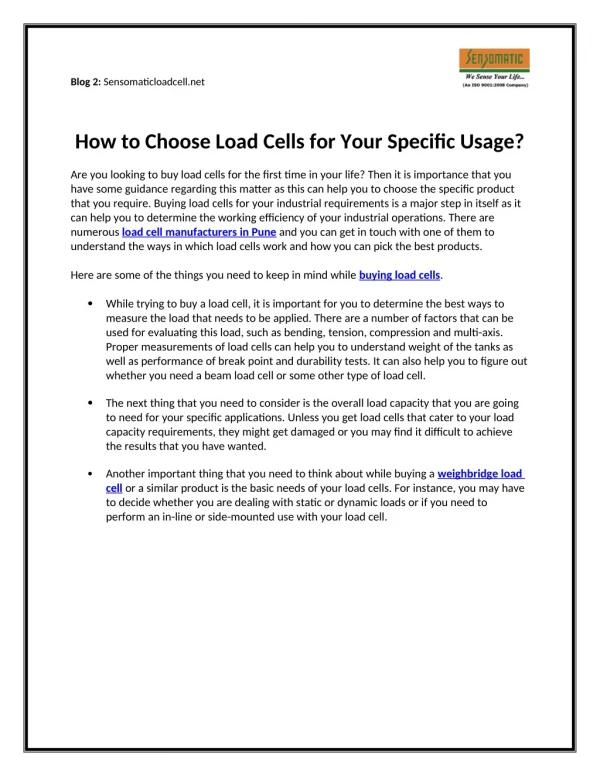 How to Choose Load Cells for Your Specific Usage?