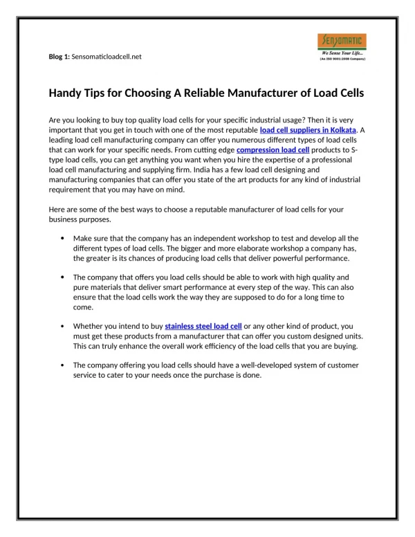 Handy tips for choosing a reliable manufacturer of load cells