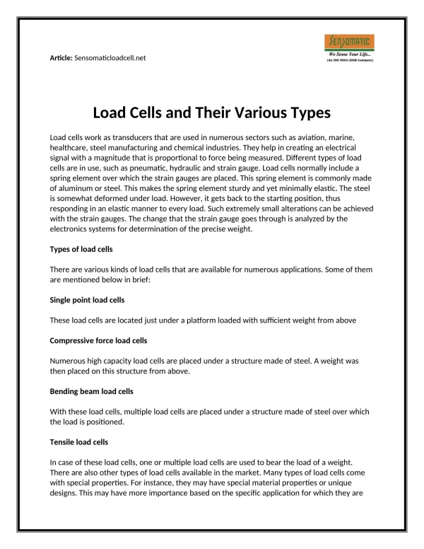 Load Cells and Their Various Types