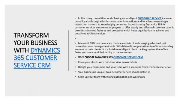 Microsoft Dynamic 365 CRM for Customer Service Software