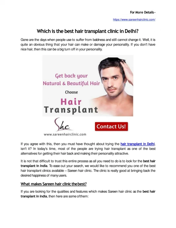 Which is the best hair transplant clinic in Delhi?