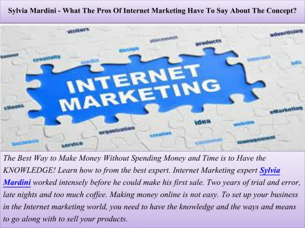 Sylvia Mardini - What The Pros Of Internet Marketing Have To Say About The Concept?