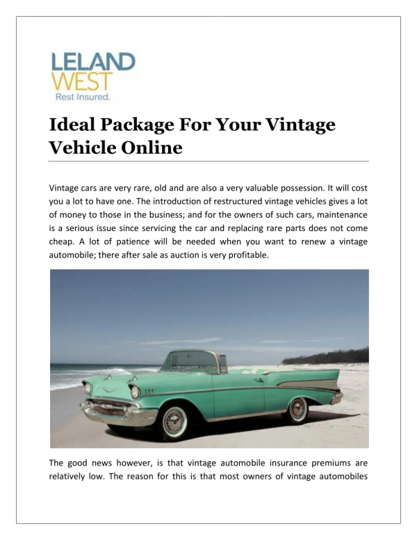 Ideal Package For Your Vintage Vehicle Online