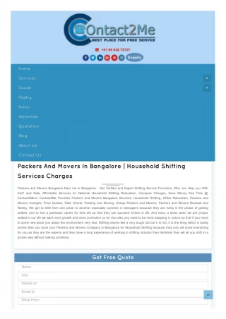 Packers and movers Bangalore cost - slide 1