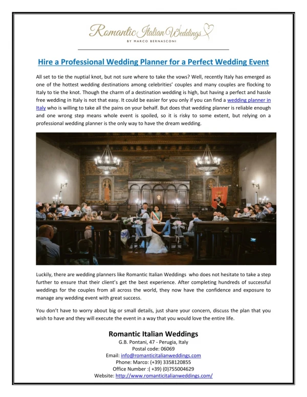 Hire a Professional Wedding Planner for a Perfect Wedding Event