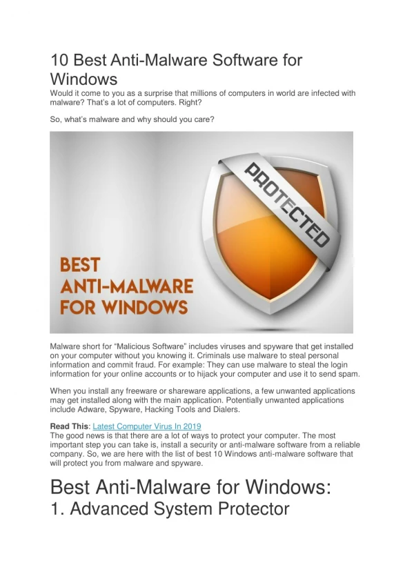10 Best Anti-Malware Software for Windows
