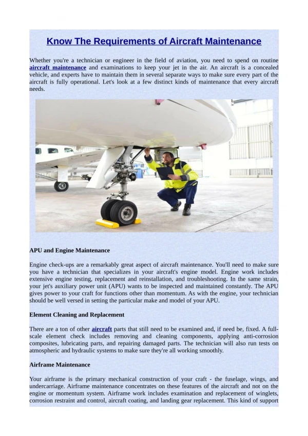 Know The Requirements of Aircraft Maintenance