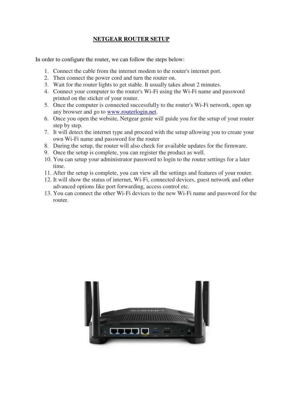 netgear router setup in order to configure