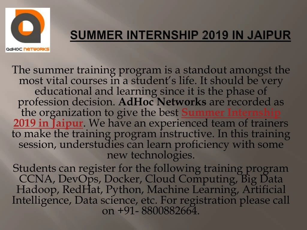 summer internship 2019 in jaipur