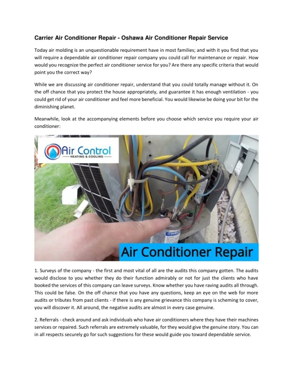 carrier air conditioner repair - Oshawa Air Conditioner Repair Service