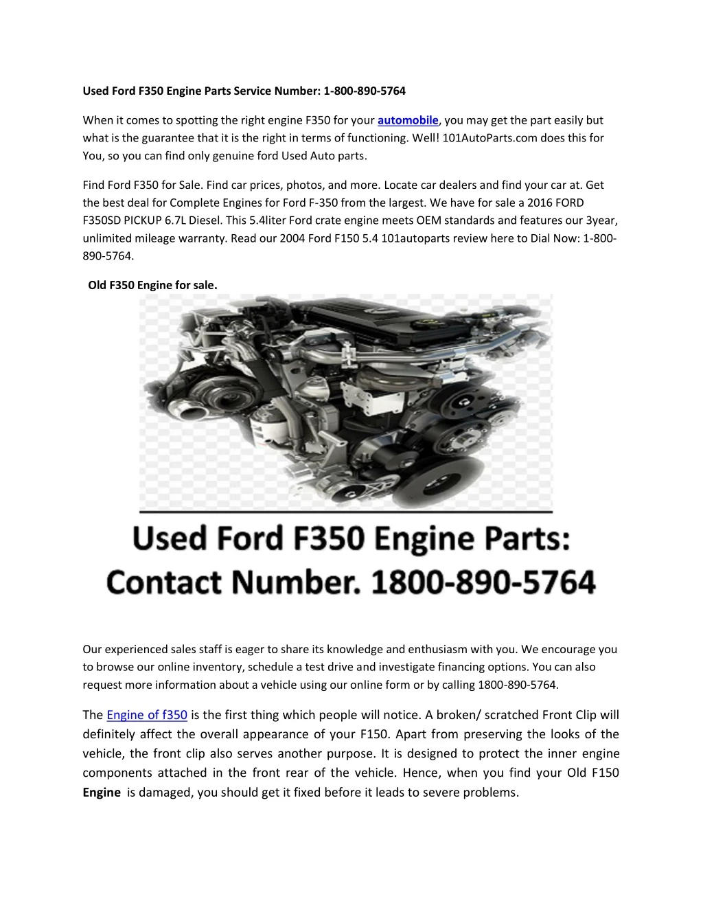 used ford f350 engine parts service number