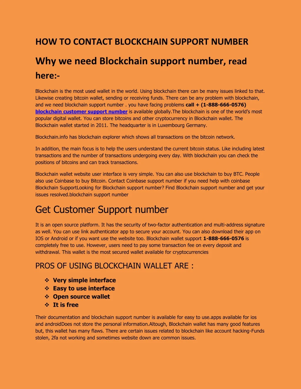 how to contact blockchain support number