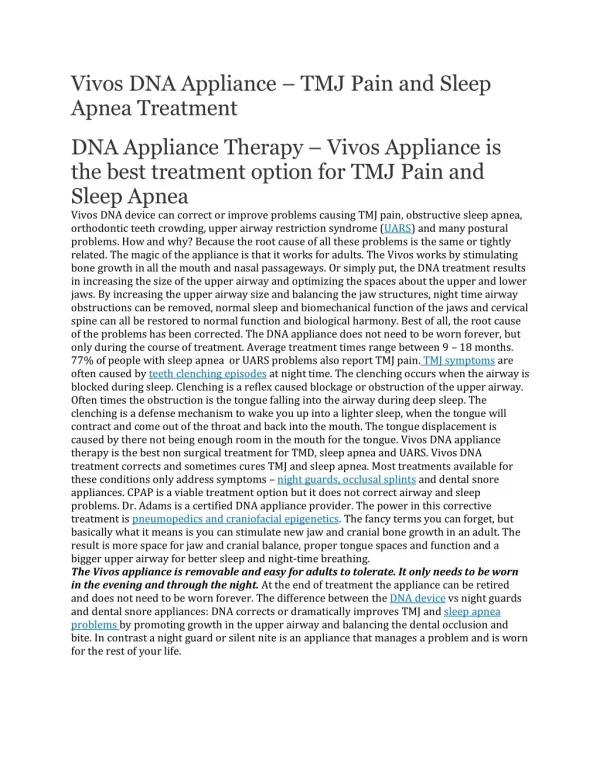 Vivos DNA Appliance – TMJ Pain and Sleep Apnea Treatment