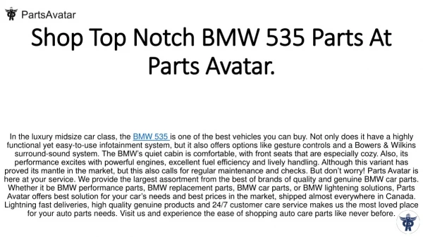 Find Best BMW 535 Parts Online at Parts Avatar.