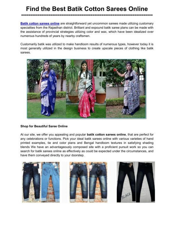 Find the Best Batik Cotton Sarees Online