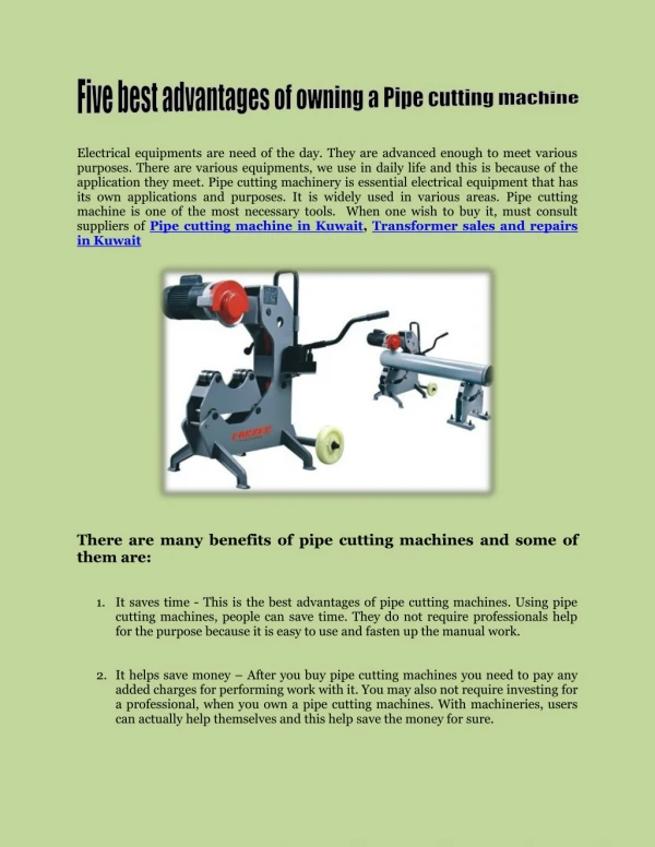 Five best advantages of owning a Pipe cutting machine