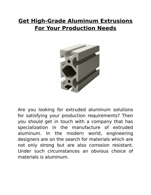 Get High-Grade Aluminum Extrusions For Your Production Needs