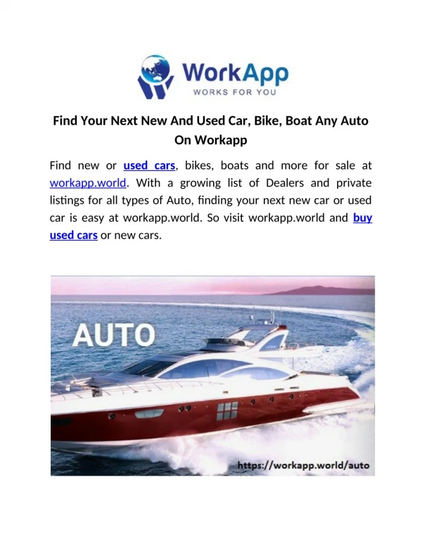 Find Your Next New And Used Car, Bike, Boat Any Auto On Workapp