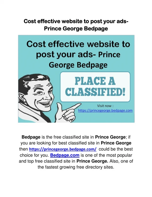 Cost effective website to post your ads- Prince George Bedpage