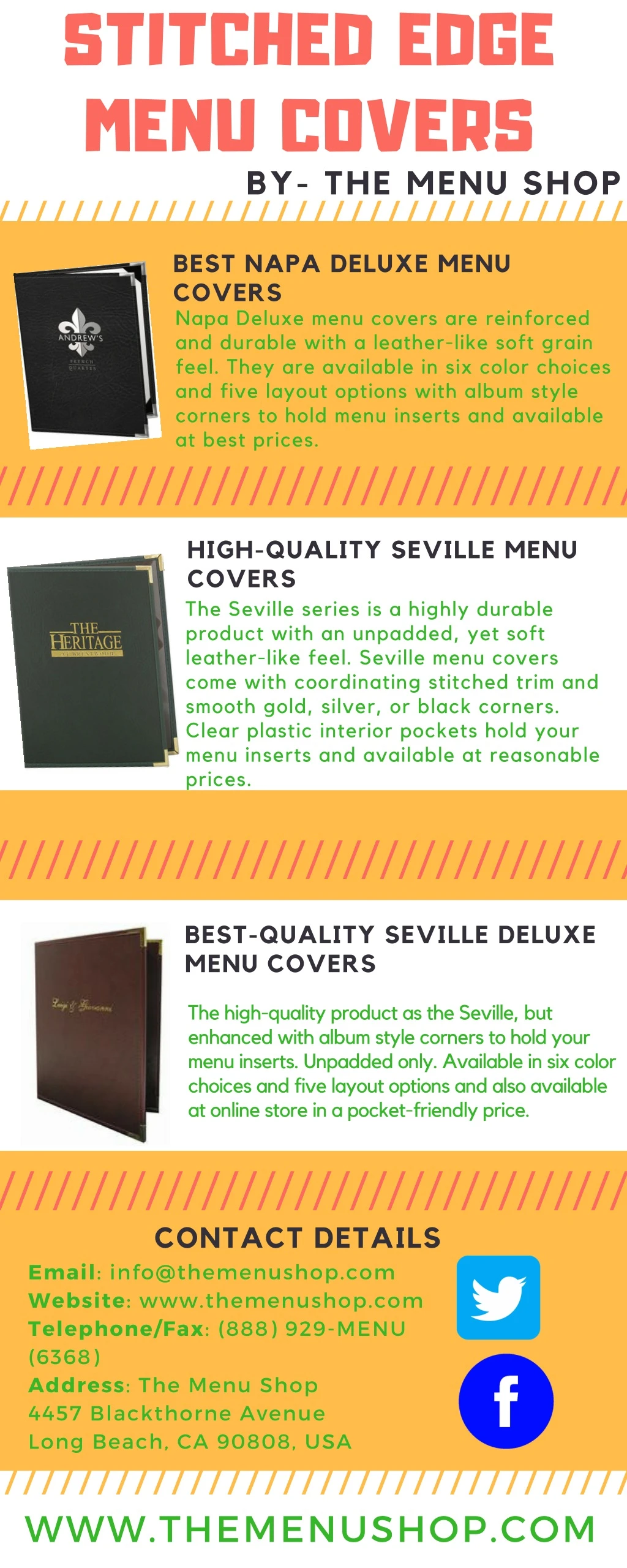 stitched edge menu covers by the menu shop