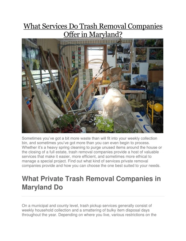What Services Do Trash Removal Companies Offer in Maryland