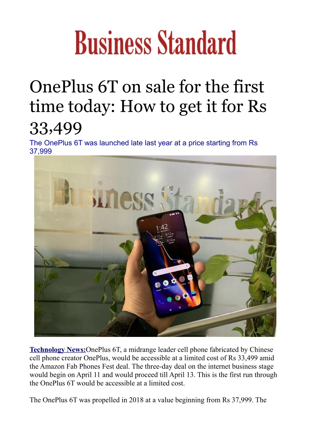 oneplus 6t on sale for the first time today