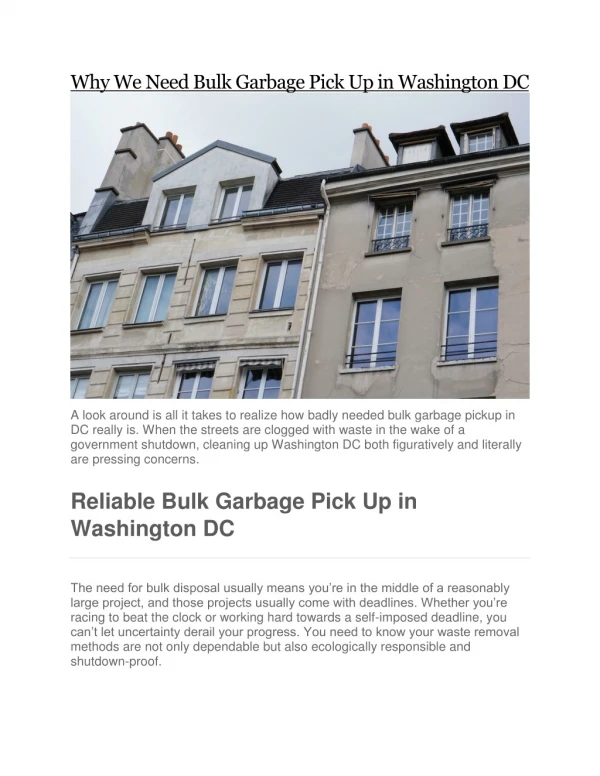 Why We Need Bulk Garbage Pick Up in Washington DC
